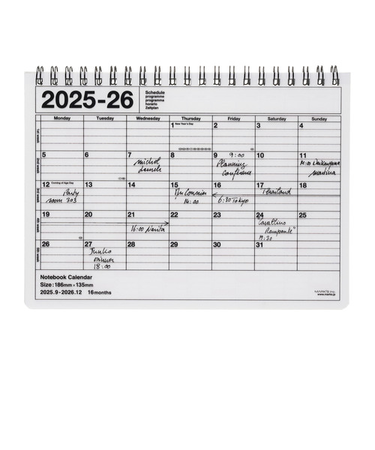 【2025年9月始まり】　マークス（MARK'S）　ノートブックカレンダー　M　マンスリーブロック　26ADR-NB1-WH　ホワイト　月曜始まり