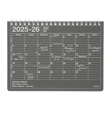 【2025年9月始まり】　マークス（MARK'S）　ノートブックカレンダー　S　マンスリーブロック　26ADR-NB2-DGY　ダークグレー　月曜始まり