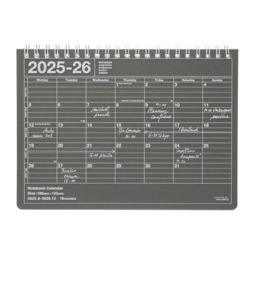 【2025年9月始まり】　マークス（MARK'S）　ノートブックカレンダー　S　マンスリーブロック　26ADR-NB2-DGY　ダークグレー　月曜始まり