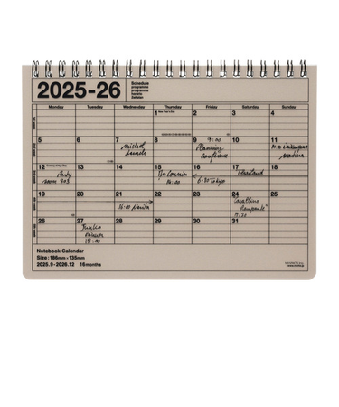 【2025年9月始まり】　マークス（MARK'S）　ノートブックカレンダー　M　マンスリーブロック　26ADR-NB1-BE　スモーキーベージュ　月曜始まり