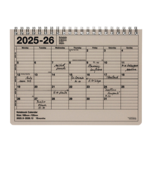 【2025年9月始まり】　マークス（MARK'S）　ノートブックカレンダー　M　マンスリーブロック　26ADR-NB1-BE　スモーキーベージュ　月曜始まり