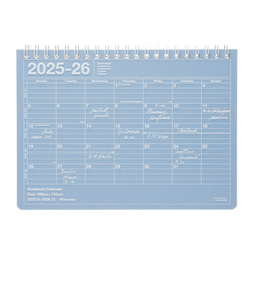 【2025年9月始まり】　マークス（MARK'S）　ノートブックカレンダー　M　マンスリーブロック　26ADR-NB1-CBL　チョークブルー　月曜始まり