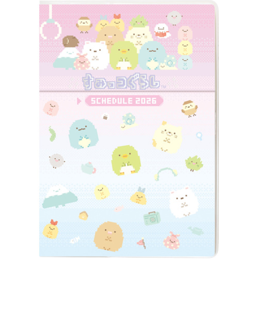 【2025年10月始まり】　サンエックス（San-X）　糸とじ手帳ワイド（ポケット）　マンスリーブロック　A6　ME67410　すみっコぐらし　月曜始まり