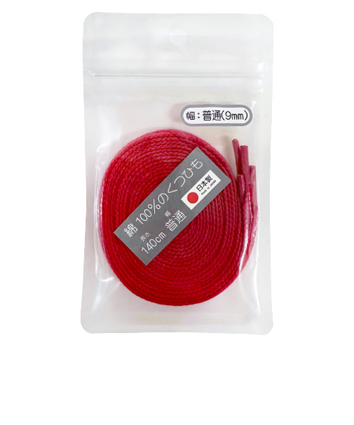 木原産業　綿100％のくつひも　普通幅　140cm　赤