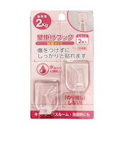壁掛けフック　粘着タイプL　耐荷重2kg　クリア　2個入り