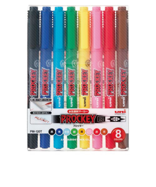 三菱鉛筆　プロッキー　細字丸芯／極細　PM120TR8CN　8色セット