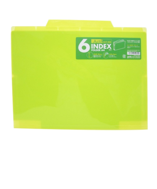 セキセイ　6インデックスフォルダー　A4　ACT－906　ライトグリーン