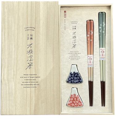 イシダ　桐箱入箸置付夫婦箸　富士見桜