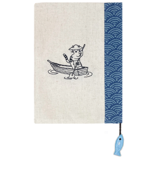 わくり　ブックカバー文庫　N150-BC0012　生成り／青海波