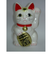 招き猫　左手　白　4号