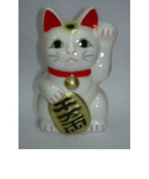 招き猫　左手　白　4号