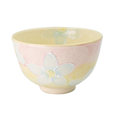 美濃焼　花　抹茶碗　UM－000130SN　桃／黄