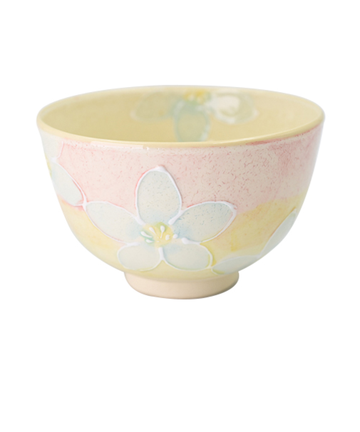 美濃焼　花　抹茶碗　UM－000130SN　桃／黄
