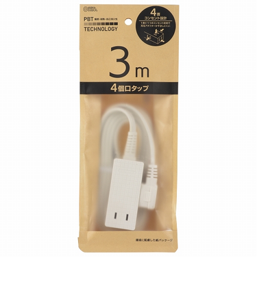 オーム電機（OHM）　スリムタップ　4個口　3.0m　HS－T43－PBT22　ホワイト