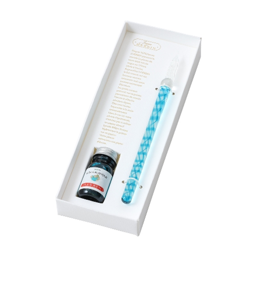 エルバン（HERBIN）　ガラスペンらせん＆ミニインクセット　hb21714set　スカイブルー＆カランクブルー