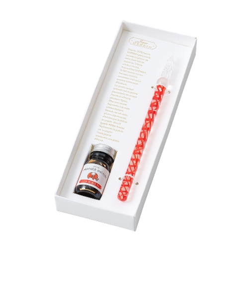 エルバン（HERBIN）　ガラスペンらせん＆ミニインクセット　hb21722set　レッド＆インディアンオレンジ