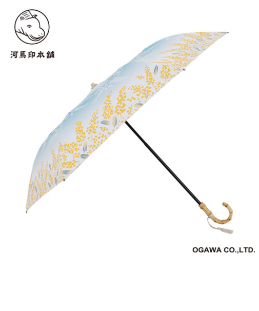 河馬印本舗　晴雨兼用2段折畳傘　ミモザ（水色／みずいろ）