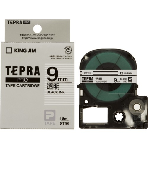 キングジム（KING　JIM）　プロテープカートリッジ　9mm　透明／黒字　ST9K