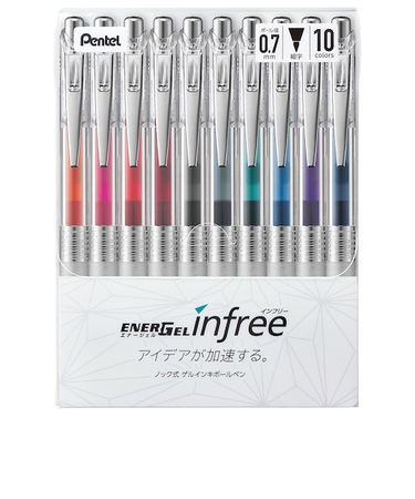 ぺんてる（Pentel）　エナージェル　インフリー　0.7mm　BL77TL－10　10色セット