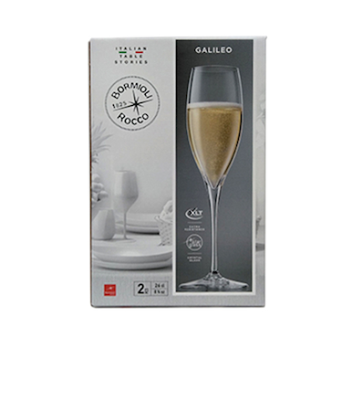 ボルミオリロッコ（Bormioli　Rocco）　ガリレオ　フルートワイングラス　260cc　ペアセット　化粧箱入り