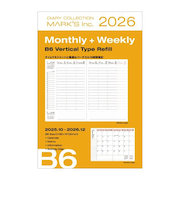 【2025年10月始まり】　マークス（MARK'S）　リフィル　B6変型　ウィークリーバーチカル　26ADR-CV-RFL　月曜始まり
