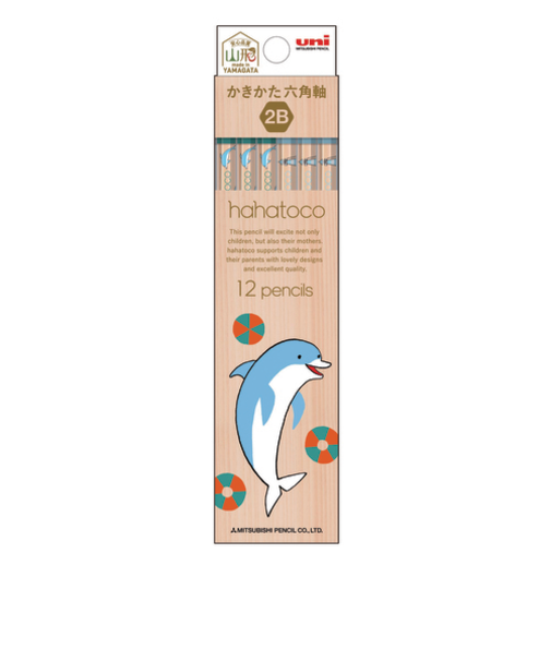 三菱鉛筆　ハハトコ（hahatoco）　ダース箱鉛筆　2B　K56342B　イルカ＆カモメ