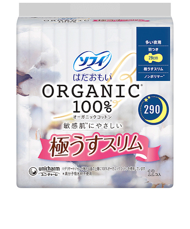 ユニ・チャーム（unicharm）　ソフィ　はだおもい　オーガニックコットン100%　極うすスリム　ナプキン　多い夜用　羽つき　29cm　12個入り（医薬部外品
