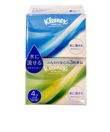クリネックス（R）　水に流せるポケットティシュー　4個パック