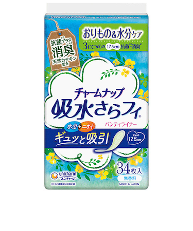 ユニ・チャーム（unicharm）　チャームナップ　吸水さらフィ　パンティライナー　おりもの＆水分ケア　3cc　抗菌消臭　17.5cm　34枚入り　無香料