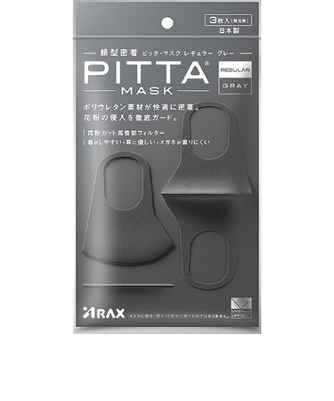アラクス（ARAX）　PITTAマスク　レギュラー　グレー　3枚入