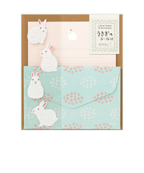 ミドリ（MIDORI）　ミニレターセット　シール付　86514006　うさぎ柄A
