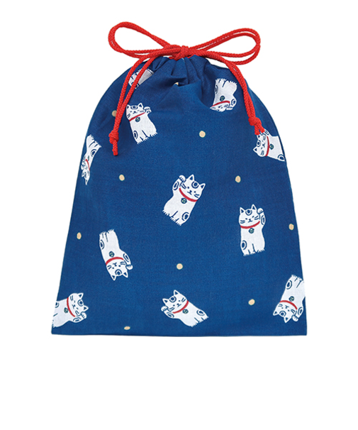 インディゴ　PG602　巾着袋　SS　まねき猫　青
