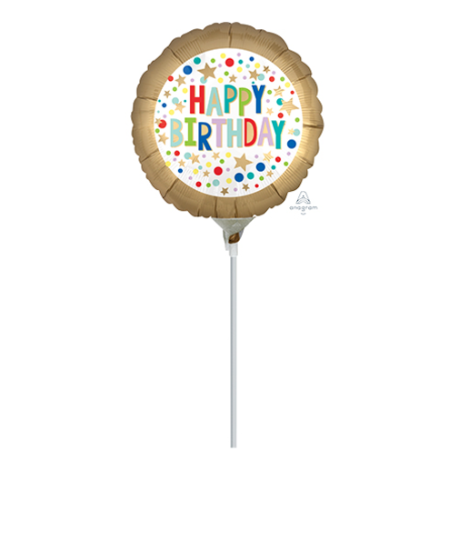 スティックバルーン　4インチゴールドサテンマスキードッツ　ANG41300