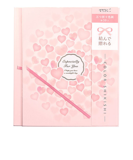 ミドリ（MIDORI）　色紙　三折り　リボン　33224006　ハート