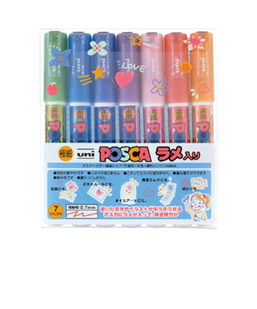 三菱鉛筆　ポスカ　ラメ入り極細　PC－1ML7C　7色セット