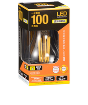 オーム電機　LED電球　フィラメントタイプ電球　E26　100形相当　調光器対応　電球色　LDA10L／D　C6