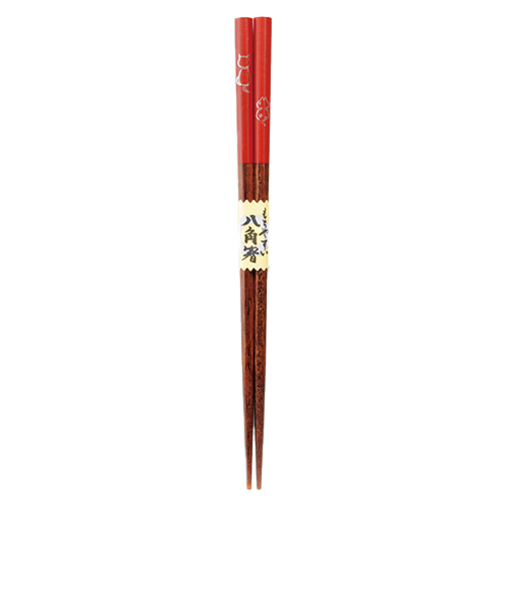 カワイ　箸　八角後ろ猫　21cm　赤