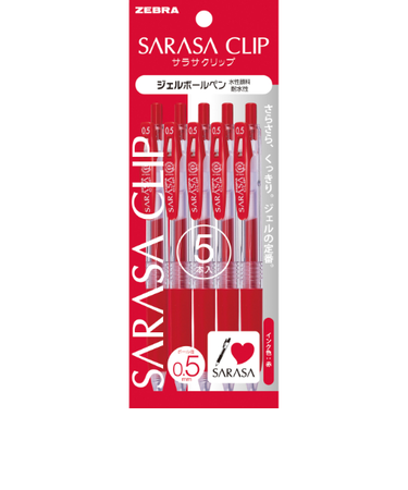 ゼブラ（ZEBRA）　サラサクリップ　0.5mm　P-JJ15-R5　赤　5本入