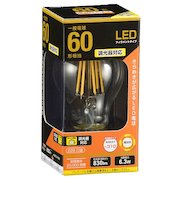 オーム電機　LEDフィラメントタイプ電球　E26　60W相当　調光機能付　LDA6L／D　C6