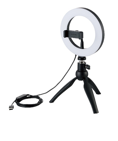 エレコム（ELECOM）　LEDリングライト　16cm　ミニ三脚付き　DE-L02BK　ブラック