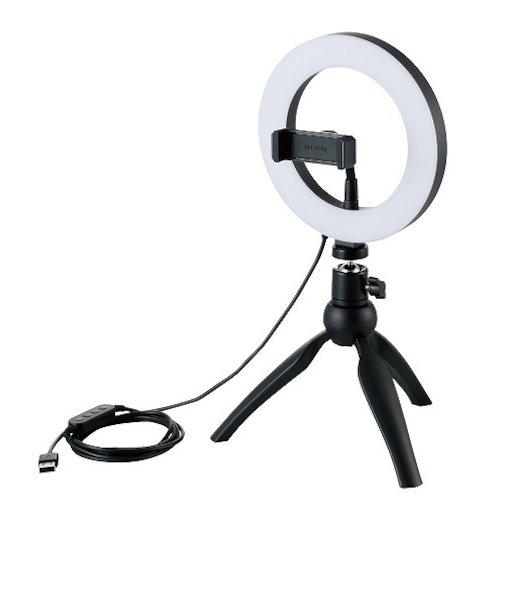 エレコム（ELECOM）　LEDリングライト　16cm　ミニ三脚付き　DE-L02BK　ブラック