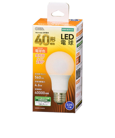 オーム電機　LED電球　E26　40形相当　電球色　LDA5L-G　AG52