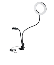 エレコム（ELECOM）　LEDリングライト　16cm　クリップスタンド付き　DE-L01BK　ブラック