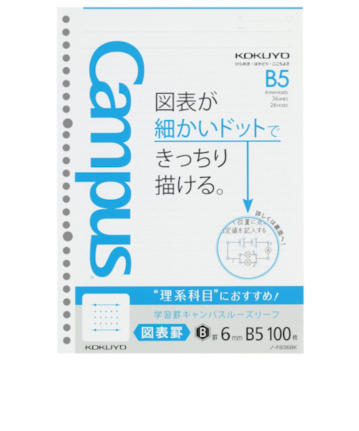 コクヨ（KOKUYO）　学習罫キャンパスルーズリーフ　図表罫　6mm　B5　ノ－F836BK　100枚