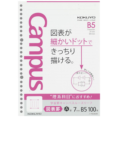 コクヨ（KOKUYO）　学習罫キャンパスルーズリーフ　図表罫　7mm　B5　ノ－F836AK　100枚
