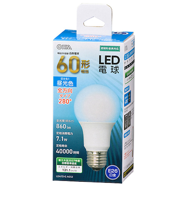 オーム電機　LED電球　E26　60形相当　昼光色　LDA7D-G　AG52