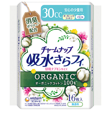 ユニ・チャーム（unicharm）　チャームナップ　吸水さらフィ　オーガニックコットン　安心の少量用　30㏄　23cm　16枚入り　無香料