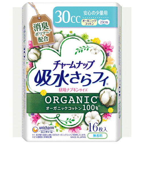 ユニ・チャーム（unicharm）　チャームナップ　吸水さらフィ　オーガニックコットン　安心の少量用　30㏄　23cm　16枚入り　無香料