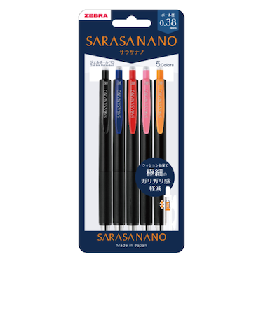 ゼブラ（ZEBRA）　サラサナノ　0.38mm　5色セット　JJX72－5C－A－N