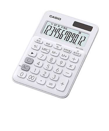 カシオ（CASIO）　カラフル電卓　MW-C20C-WE-N　ホワイト